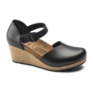 NEW- Mary Papillio Black Wedge Sandals with Cork Heel and Ankle Strap